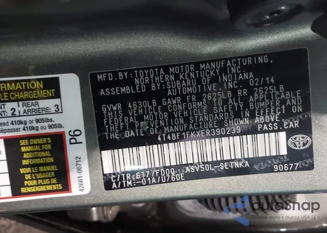 2014 Toyota Camry Le from USA, damaged, VIN 4T4BF1FKXER390239